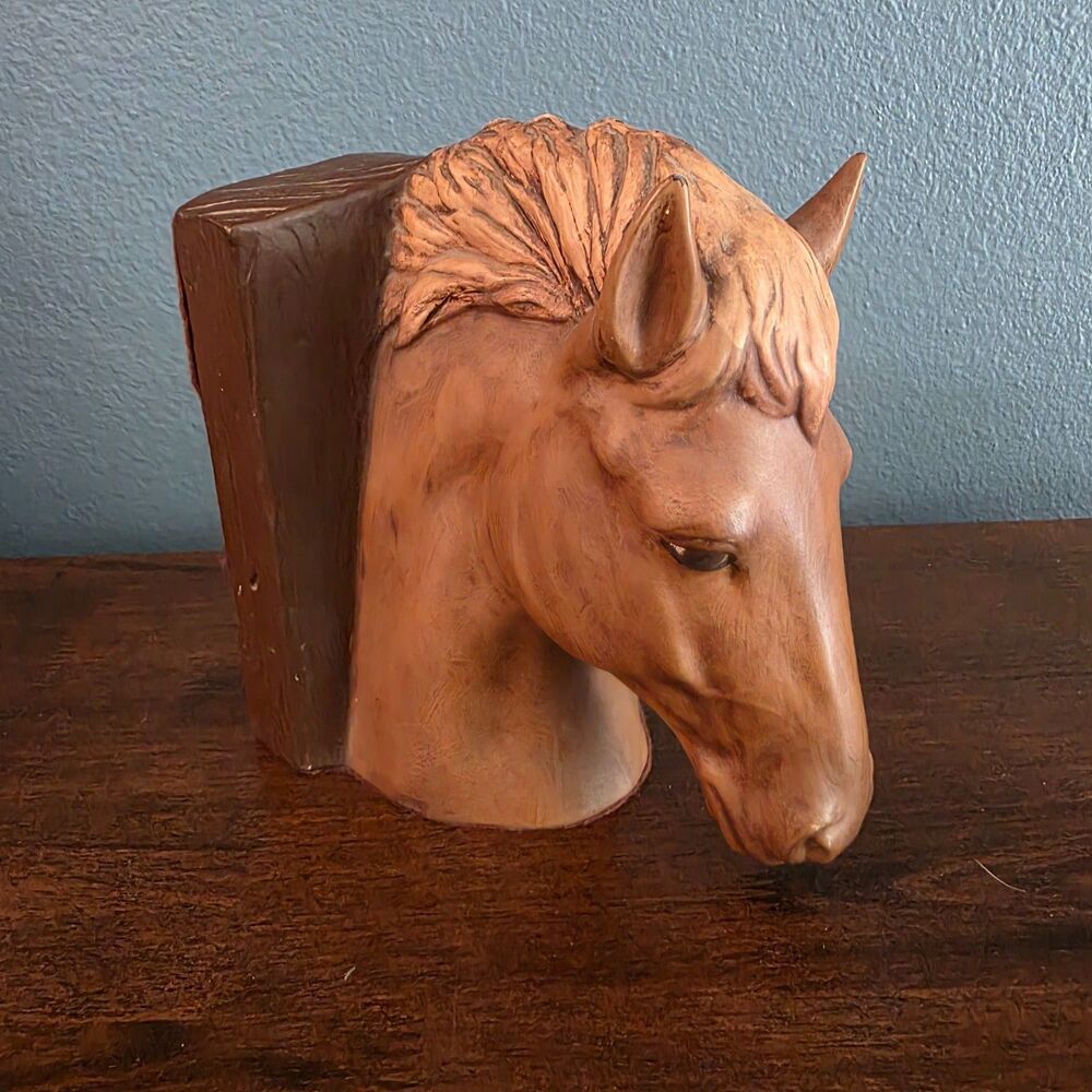 Vintage Ceramic Horse Head Statue Bookend Brown Matte Finish Rustic Equestrian - Picture 4 of 8